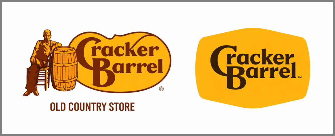 Cracker Barrel's old logo (left) vs. new logo (right)