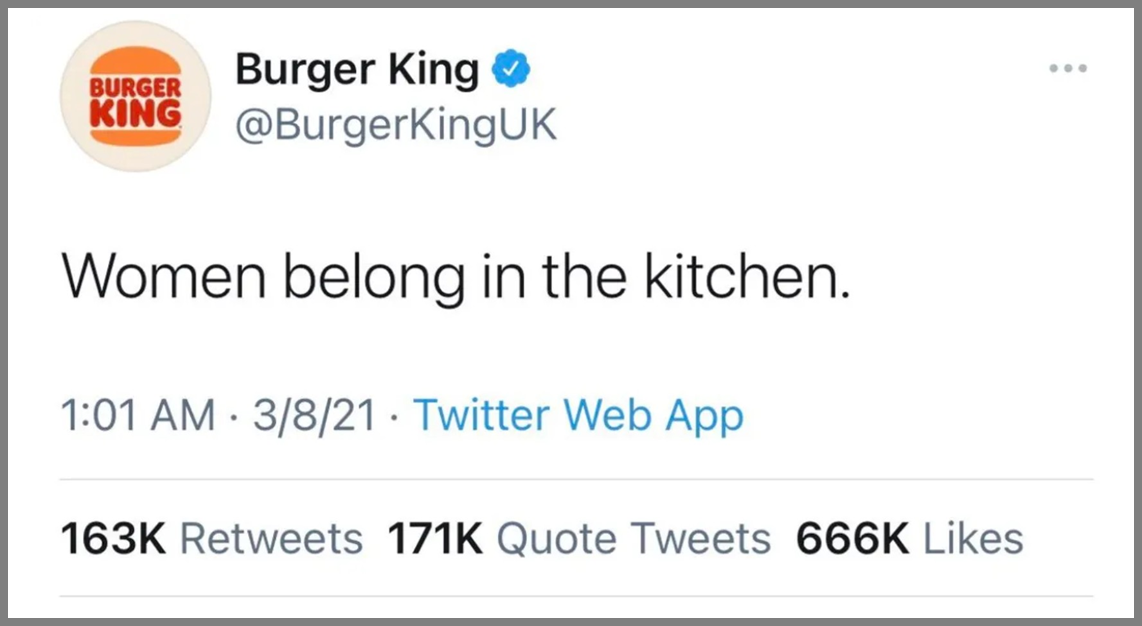 A screenshot of Burger King UK's viral Tweet 