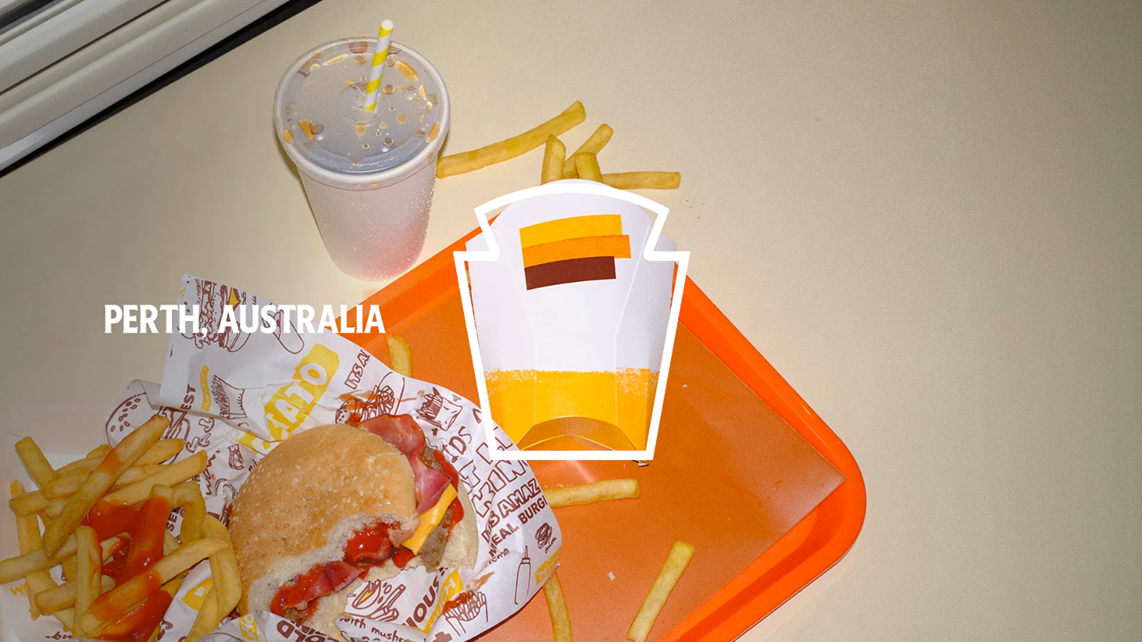 An image from the video wherein a fries box is shown with a keystone logo