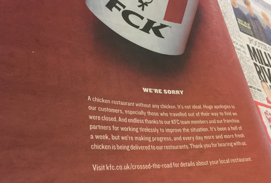 An image of the KFC's FCK ads on a newspaper